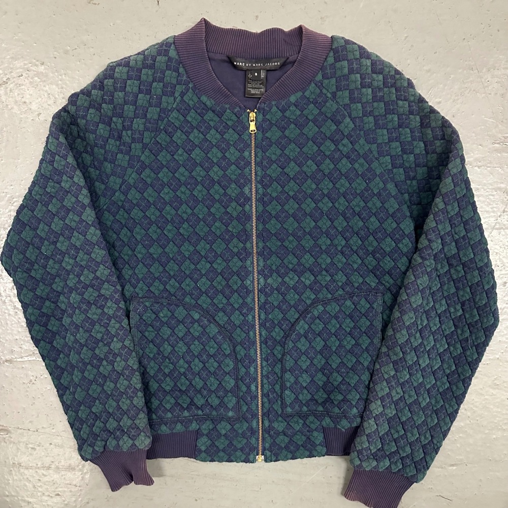 Marc By Marc Jacobs Womens Bomber Jacket Small Green Preowned Quilted Diamond